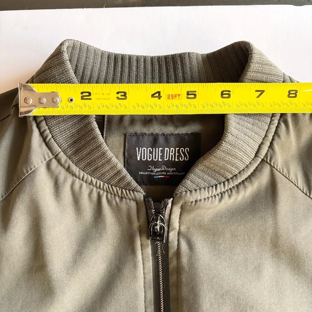 Vogue Dress Olive Green Bomber Jacket Women Sz Small Zip Capsule Wardrobe Staple